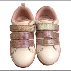 OSHKOSH toddler girl White Velcro Strap glitter pink white Sneaker 8M